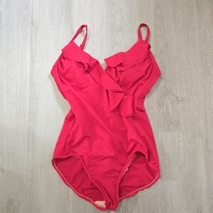 Trimshaper Red Ruffle One Piece Swimsuit, SIZE 10
